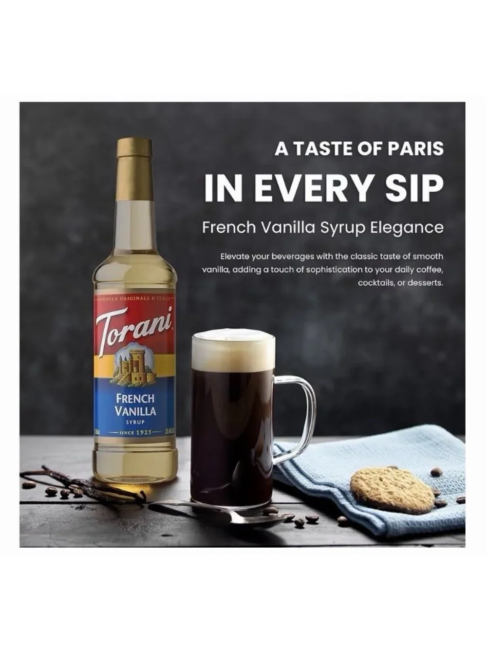 Torani French Vanilla Coffee Syrup 25.4 oz Bottles Flavoring For Latte Drinks